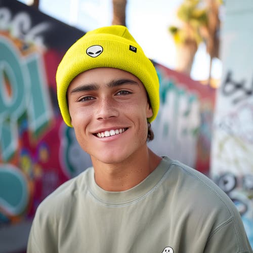 Dalix Alien Beanie In Neon Yellow