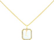 LA MENO Crystal Letter Square Pendant Necklace