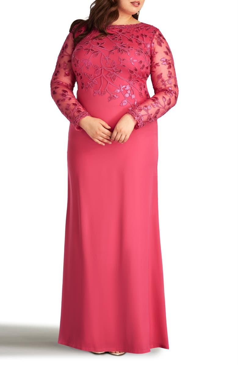Tadashi Shoji Sequin Embroidered Long Sleeve Gown, Alternate, color, 