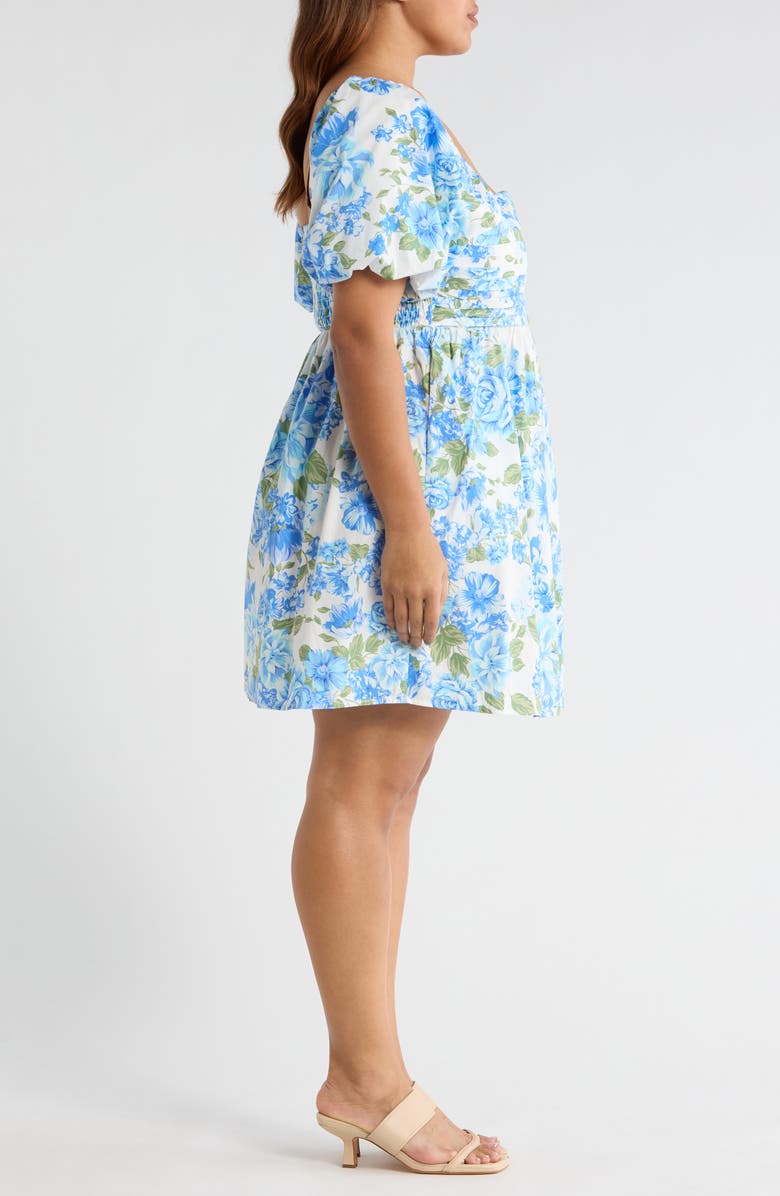 SUGARLIPS Truth Be Told Floral Print Minidress, Alternate, color, Blue-Cream