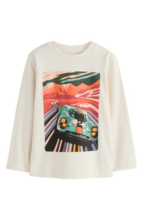 Kids' Race Car Long Sleeve Cotton Graphic T-Shirt (Toddler, Little Kid & Big Kid)