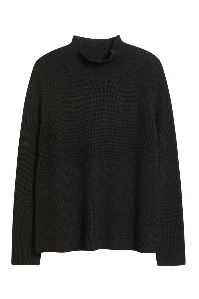 Raglan Sleeve Merino Wool Turtleneck Sweater, Alternate, color, BLACK