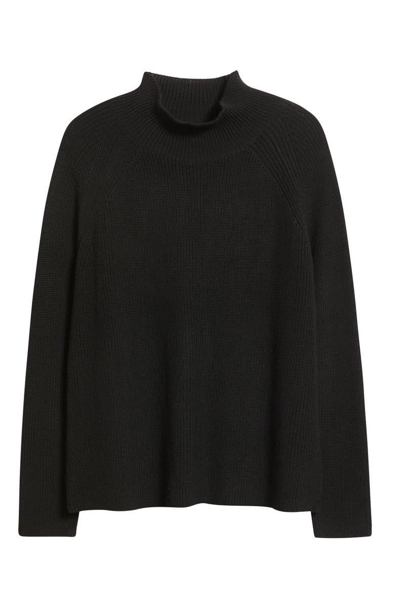 Eileen Fisher Raglan Sleeve Merino Wool Turtleneck Sweater, Alternate, color, Black