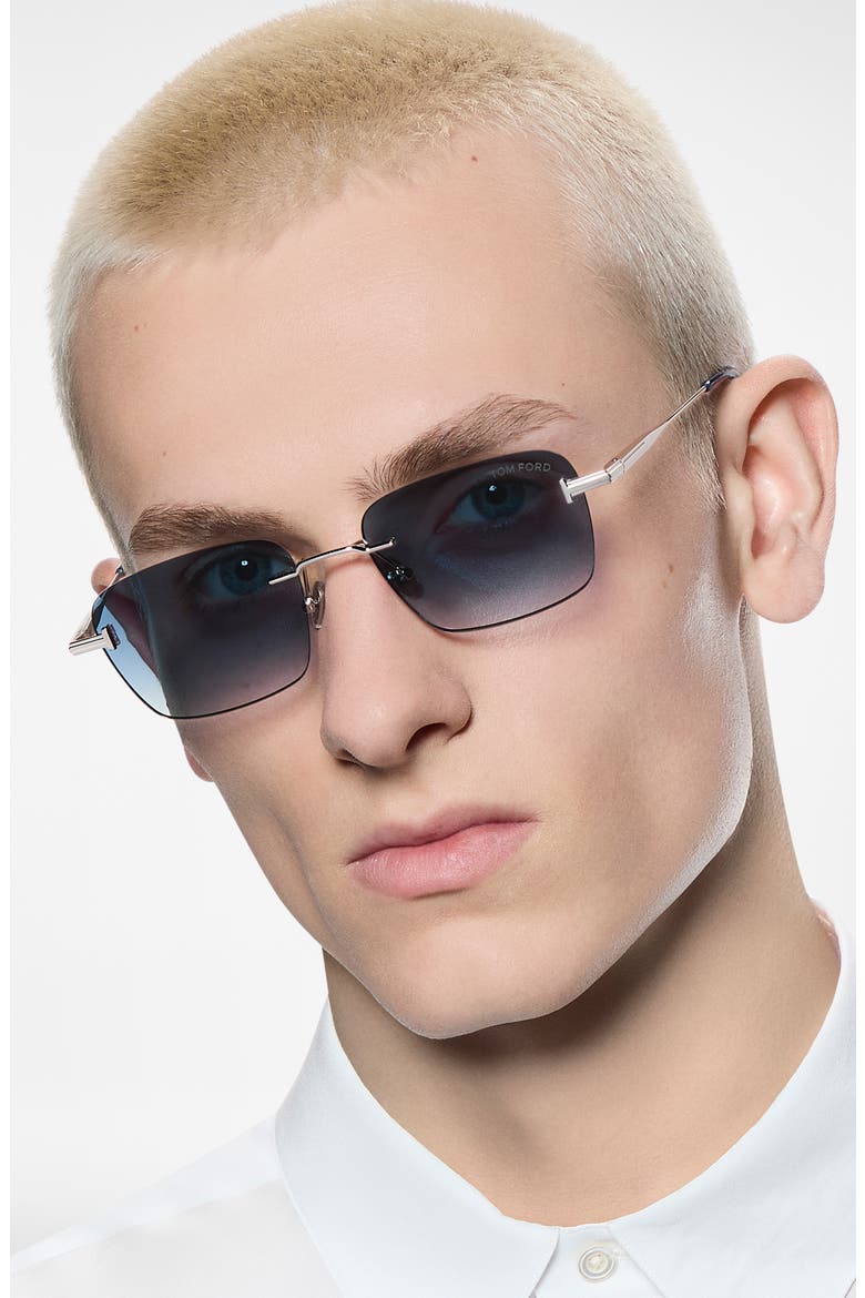 Jake 54mm Gradient Rectangular Sunglasses, Alternate, color, SHINY PALLADIUM / BLUE LENS