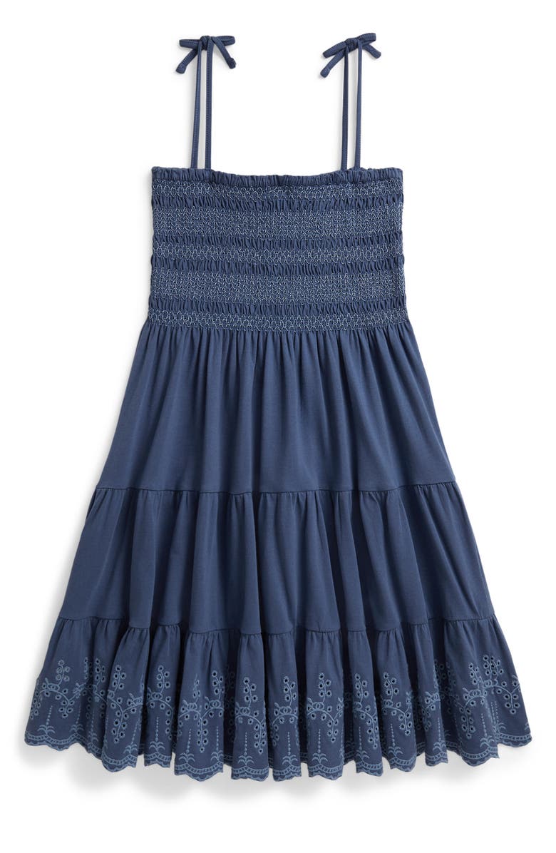 Polo Ralph Lauren Kids' Smocked Bodice Tiered Cotton Jersey Sundress, Alternate, color, Earth Blue