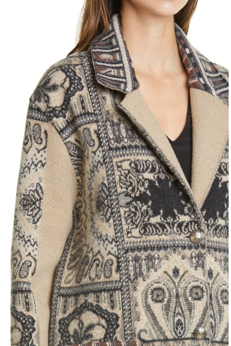 Print Wool Three-Quarter Coat, Alternate, color, BEIGE
