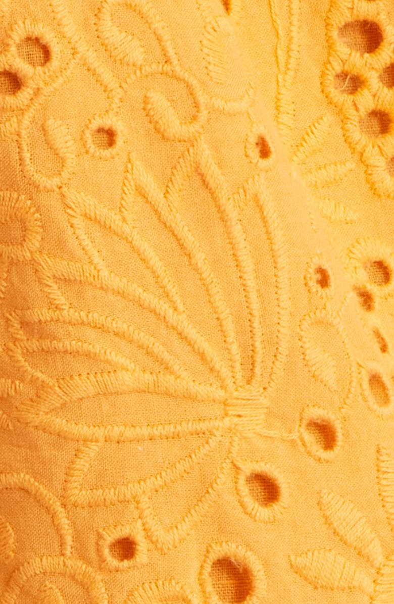 Topshop Embroidered Eyelet Tie Front Cotton Camisole, Alternate, color, Orange