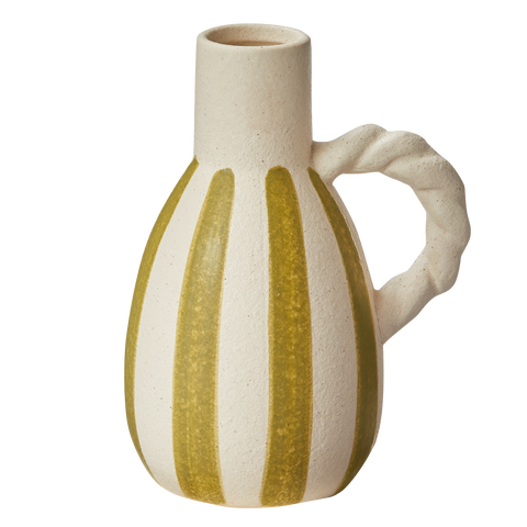 Small Green Stripe Decorative Vase for Everyday Home Decor