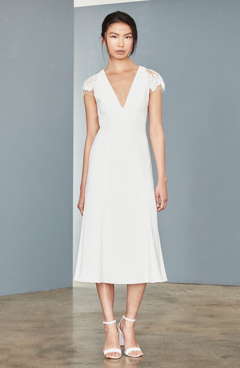 Amsale Lace Back Tea Length Dress, Main, color,