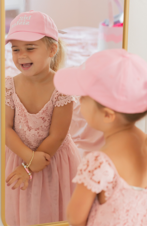 Bits & Bows Big Sister Twill Bow Baseball Hat In Pink