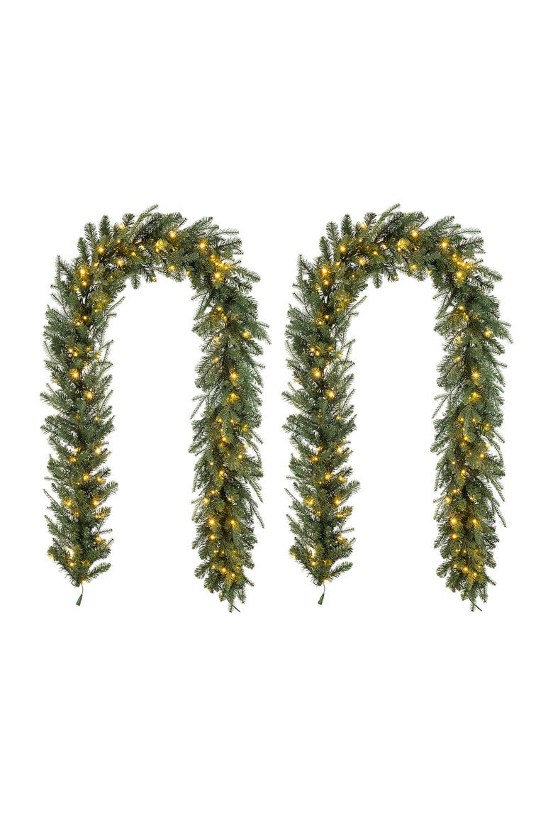 Set of 2 9ft Pre-Lit Pine Garland with Twinkling Lights, Alternate, color, Green