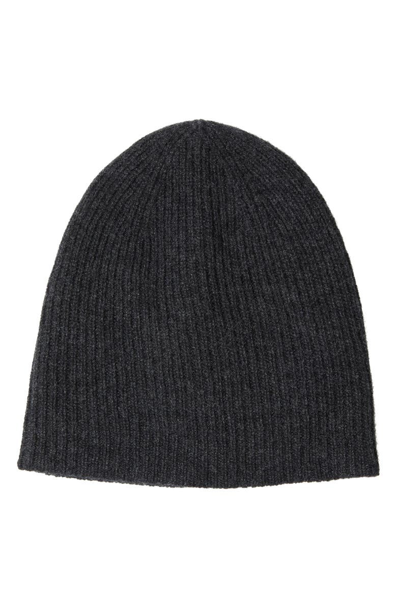 Amicale Cashmere Double Layer Rib Knit Beanie, Main, color, Charcoal