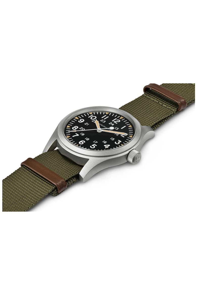 Khaki Field Mechanical NATO Strap Watch, 42mm, Alternate, color, GREEN/KHAKI