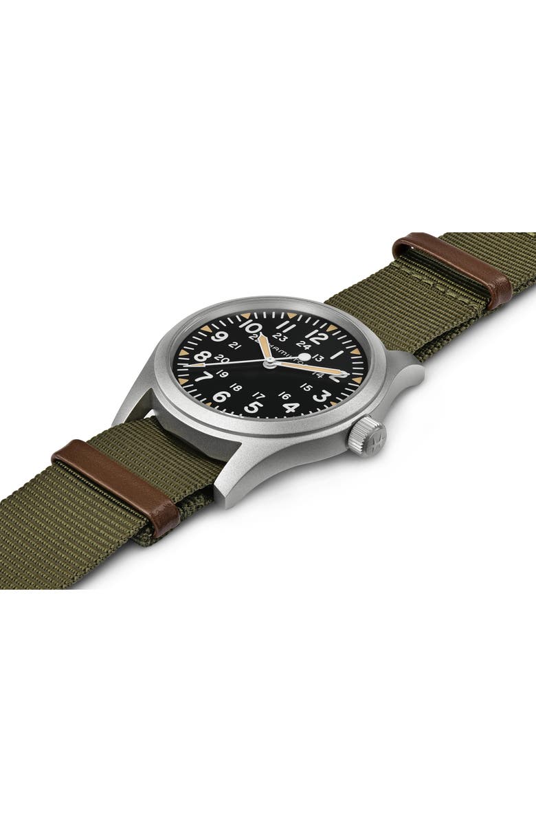 Hamilton Khaki Field Mechanical NATO Strap Watch, 42mm, Alternate, color, Green