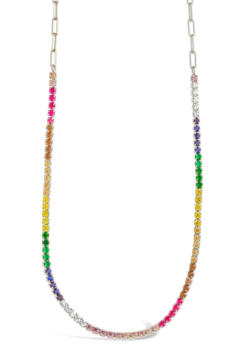 Maria Rainbow Cubic Zirconia Frontal Tennis Necklace, Alternate, color, SILVER