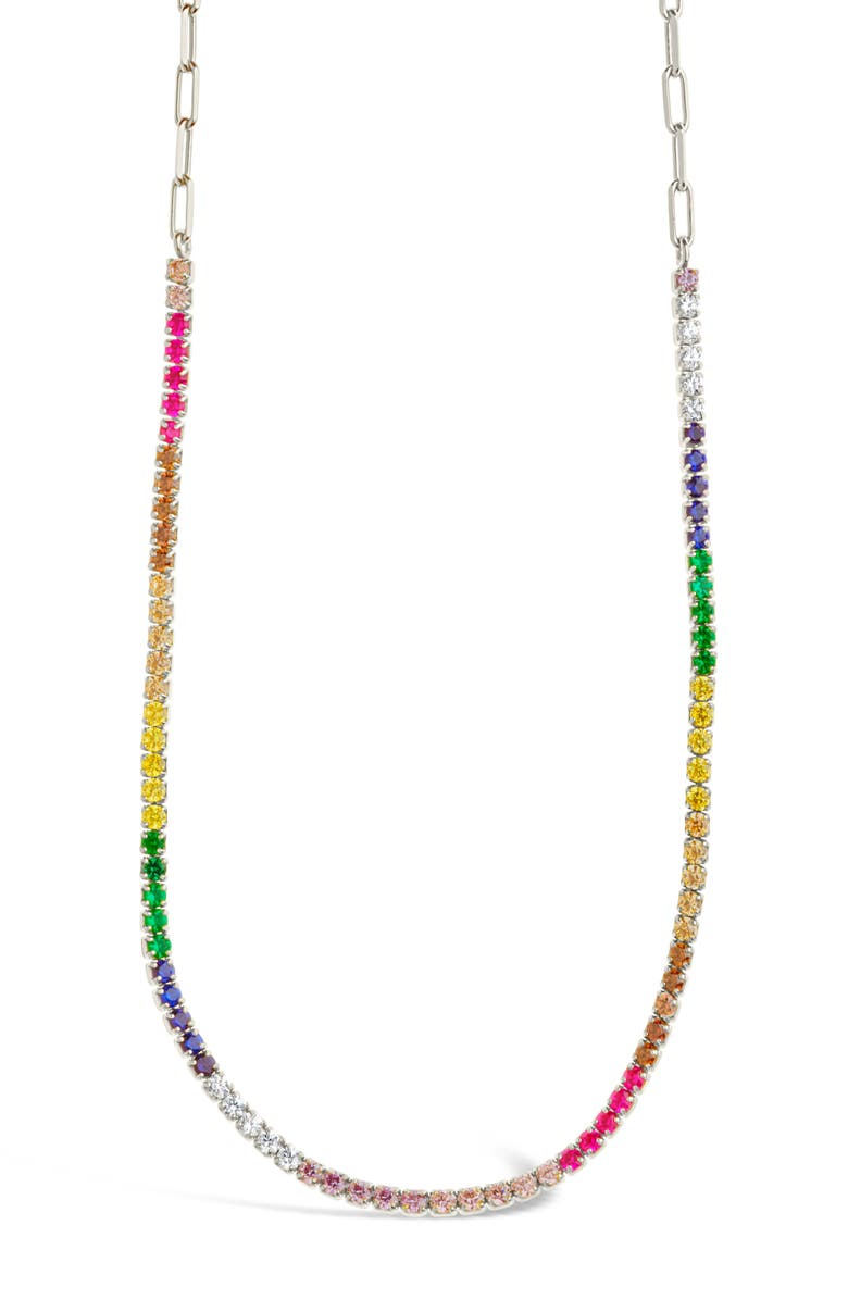 Sterling Forever Maria Rainbow Cubic Zirconia Frontal Tennis Necklace, Alternate, color, Silver