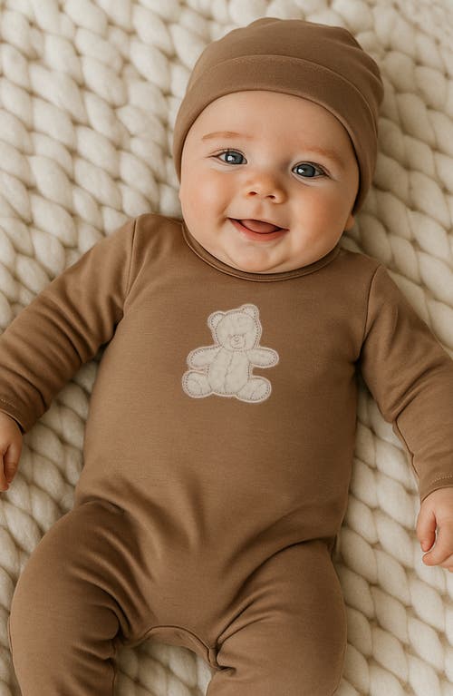 Maniere Manière Bear Appliqué Footie In Brown