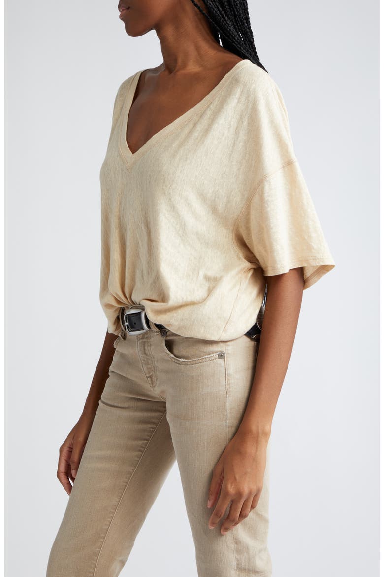 Gathered Hem V-Neck T-Shirt, Alternate, color, KHAKI