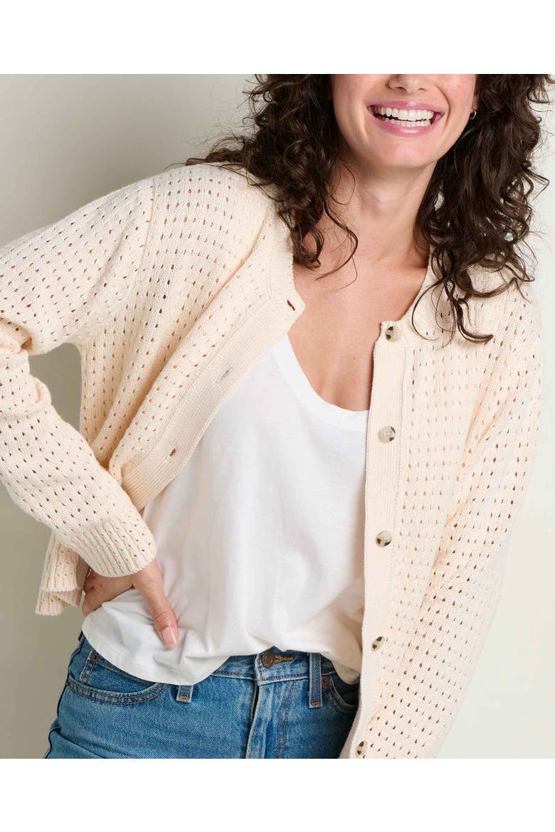 Bianca Pointelle Cardigan, Alternate, color, Salt