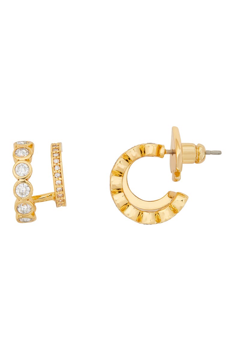 dazzle crystal double huggie hoop earrings, Main, color, CLEAR/ GOLD