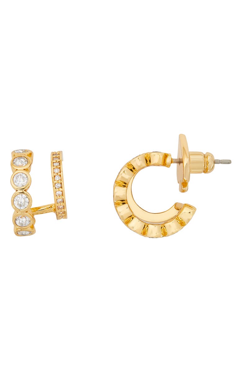 Kate Spade New York dazzle crystal double huggie hoop earrings, Main, color, Clear/ Gold