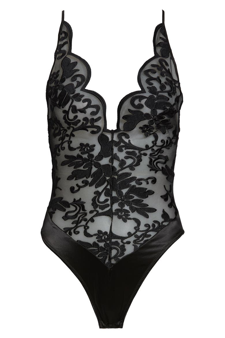 Lyla Embroidered Lace Teddy, Alternate, color, BLACK