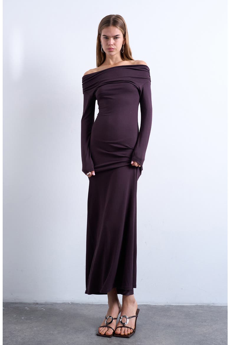 Off the Shoulder Long Sleeve Maxi Dress, Main, color, PLUM