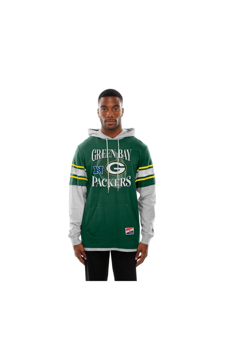 New Era Men's New Era Green Green Bay Packers Twofer Layered Long Sleeve Hoodie T-Shirt, Alternate, color, 
