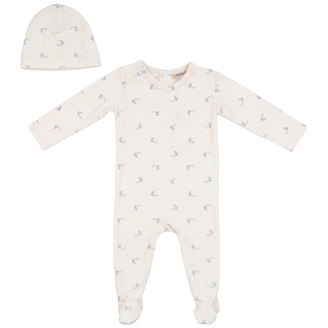 Boy Cotton Floral Romper with Matching Hat (Baby)