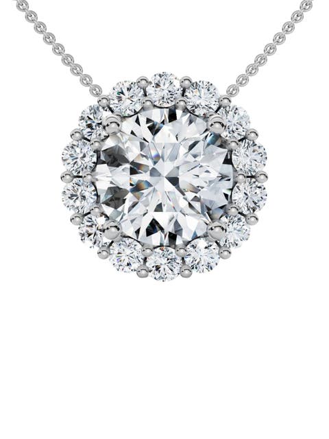 Certified 3 1/2Ct Halo Diamond Pendant Lab Grown 14k Gold Women's Necklace