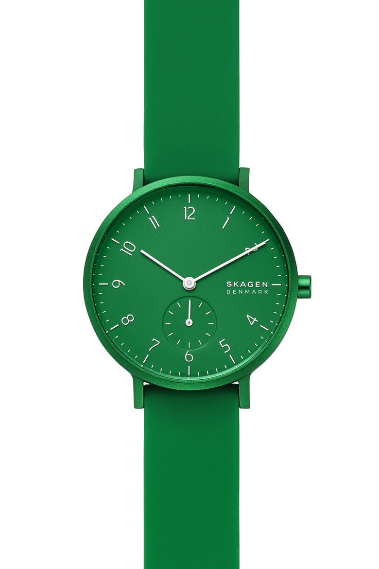 Aaren Kulør Rubber Strap Watch, 36mm, Alternate, color, GREEN