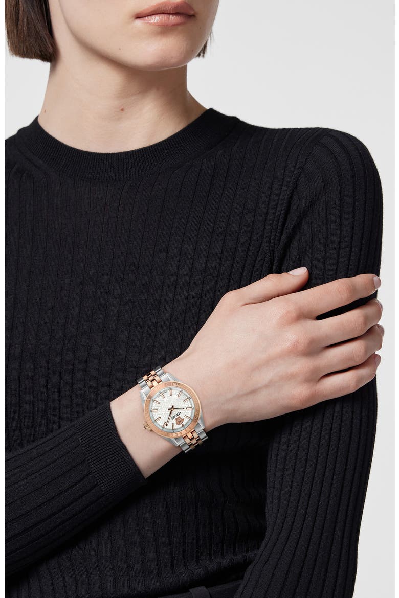V-Code Bracelet Watch, 36mm, Alternate, color, SILVER/ ROSE GOLD