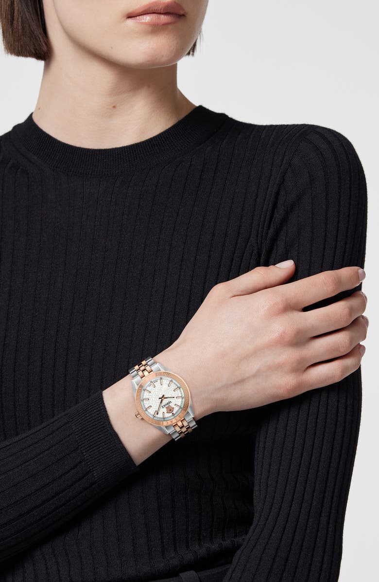 Versace V-Code Bracelet Watch, 36mm, Alternate, color, Silver/ Rose Gold