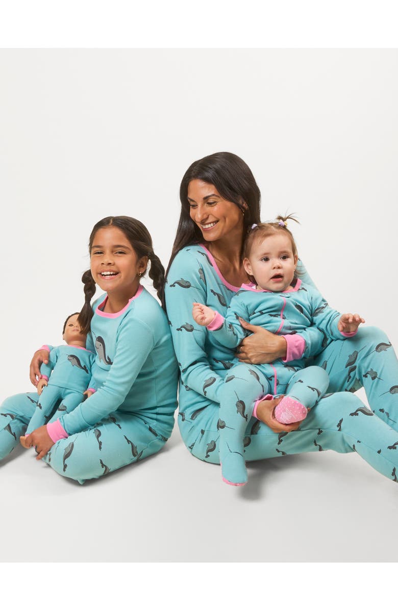Leveret Kids Footed Cotton Matching Family Pajamas, Nature & Water Prints, Alternate, color, Whale