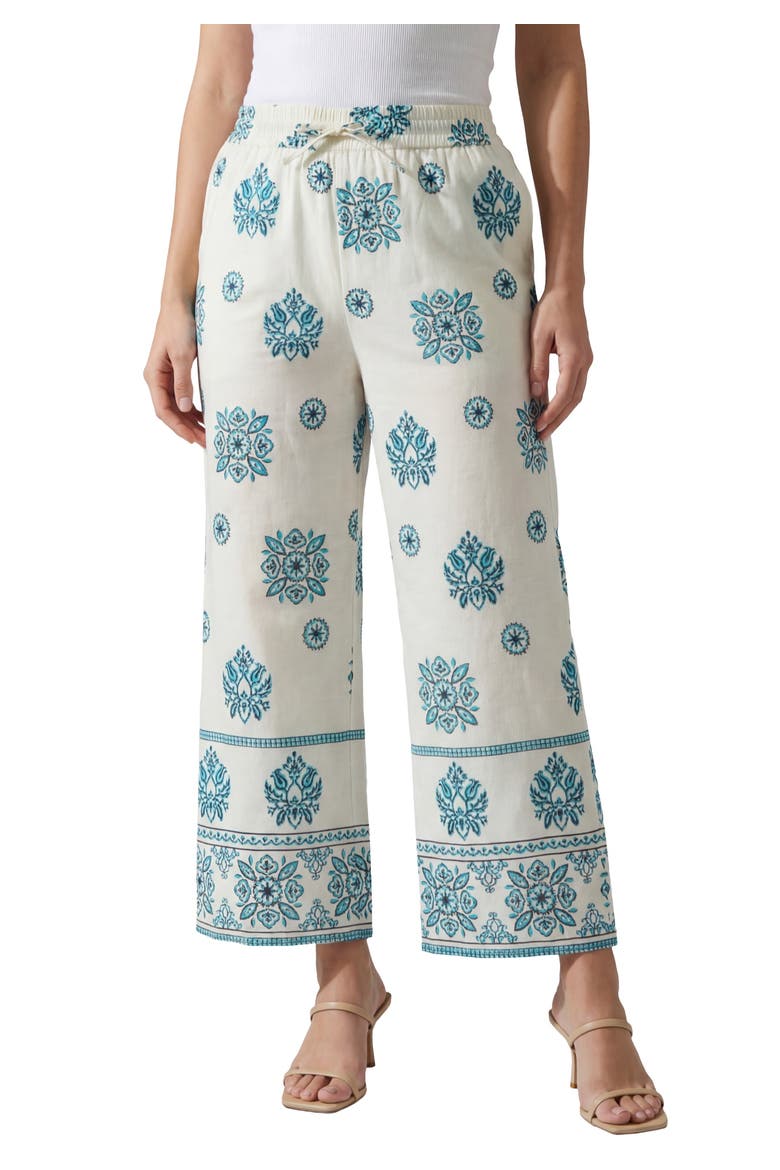 Plus Size Wide Leg Cotton Crop Pant, Main, color, WHITE MULTI MEDALLION BORDER