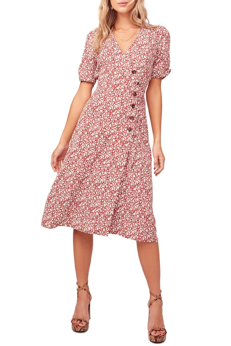 Kinsley Micro Print Wrap Dress, Main, color, RED-IVORY MULTI FLORAL