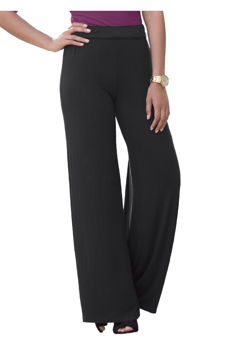 Jessica London Everyday Stretch Knit Wide Leg Pant, Main, color, Black