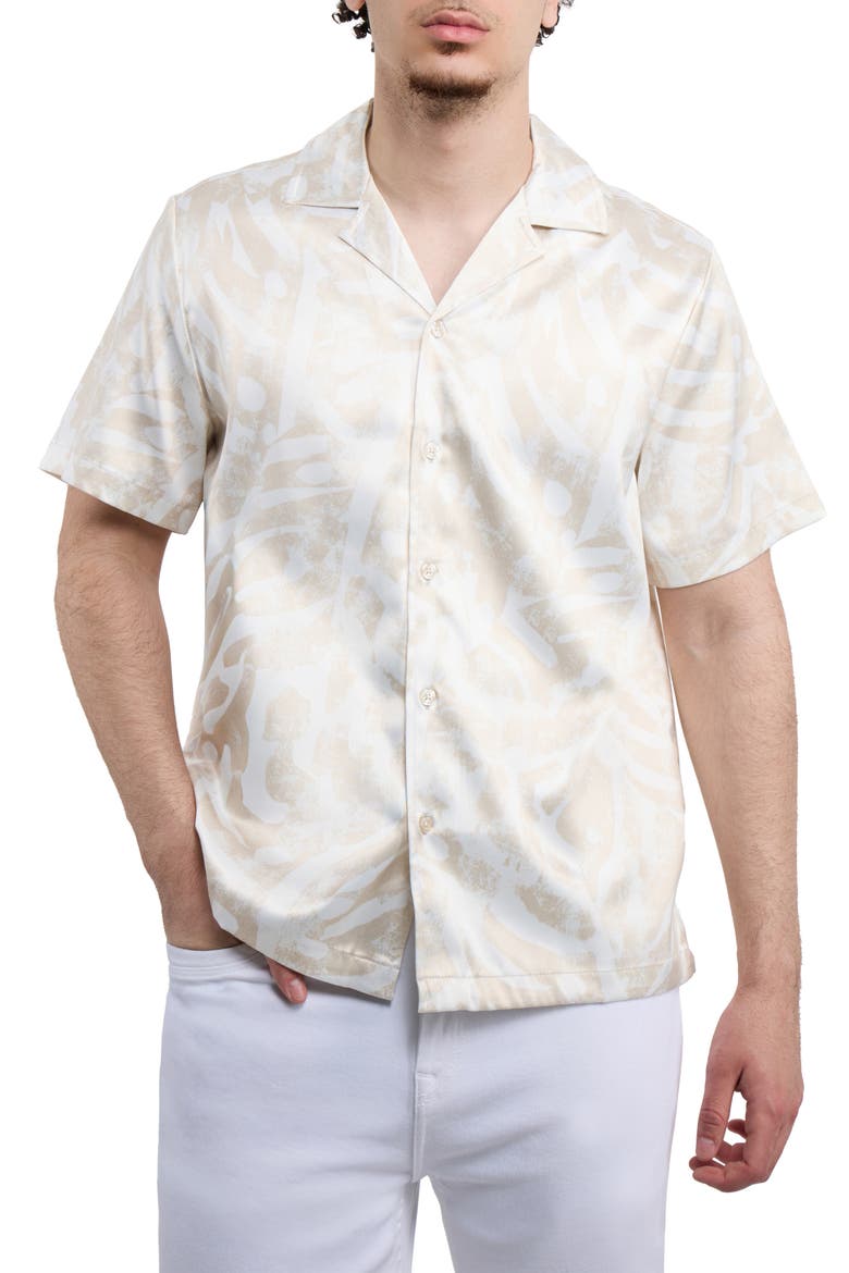 Leaf Printed Camp Shirt, Main, color, CREAM
