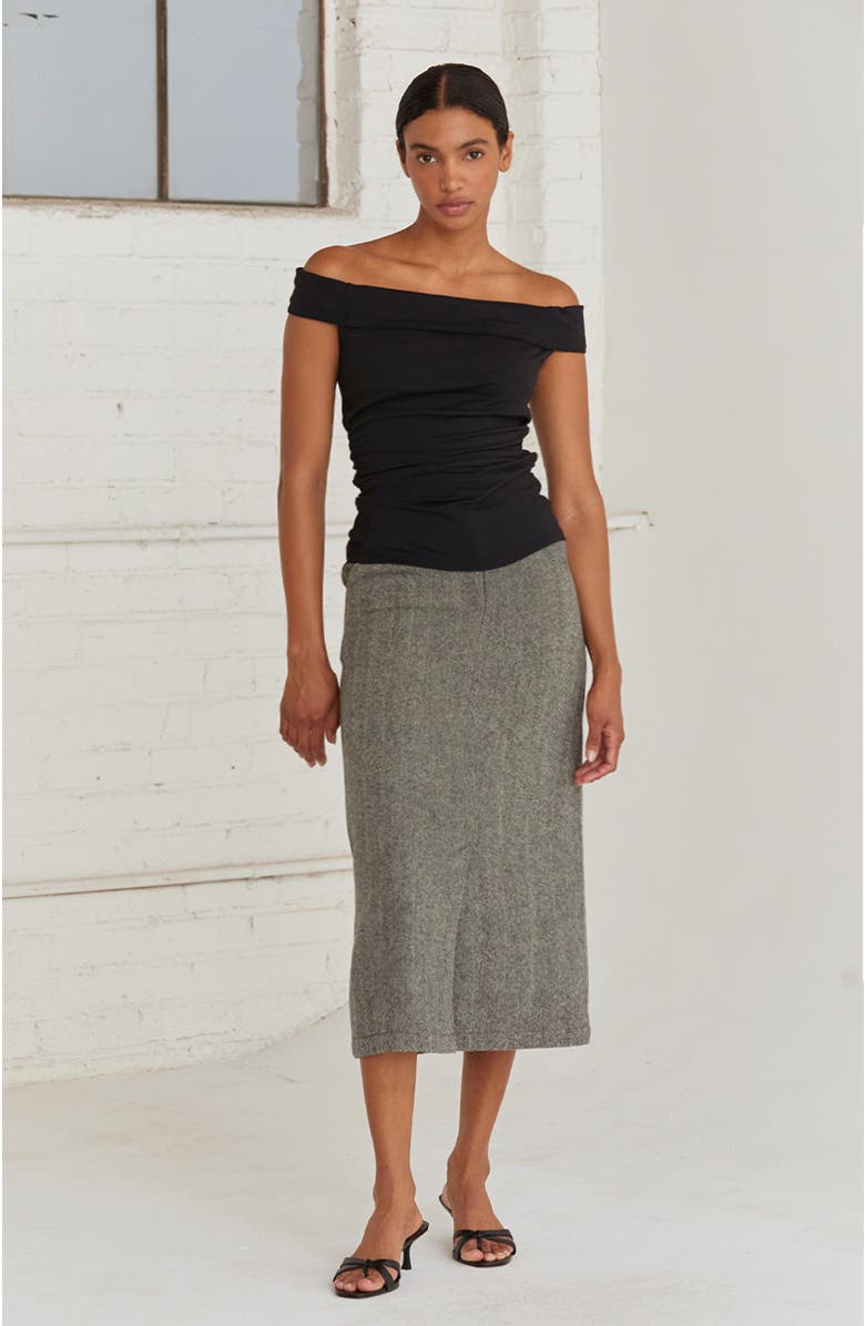 CRESCENT Brushed Herringbone Midi Skirt, Alternate, color, 