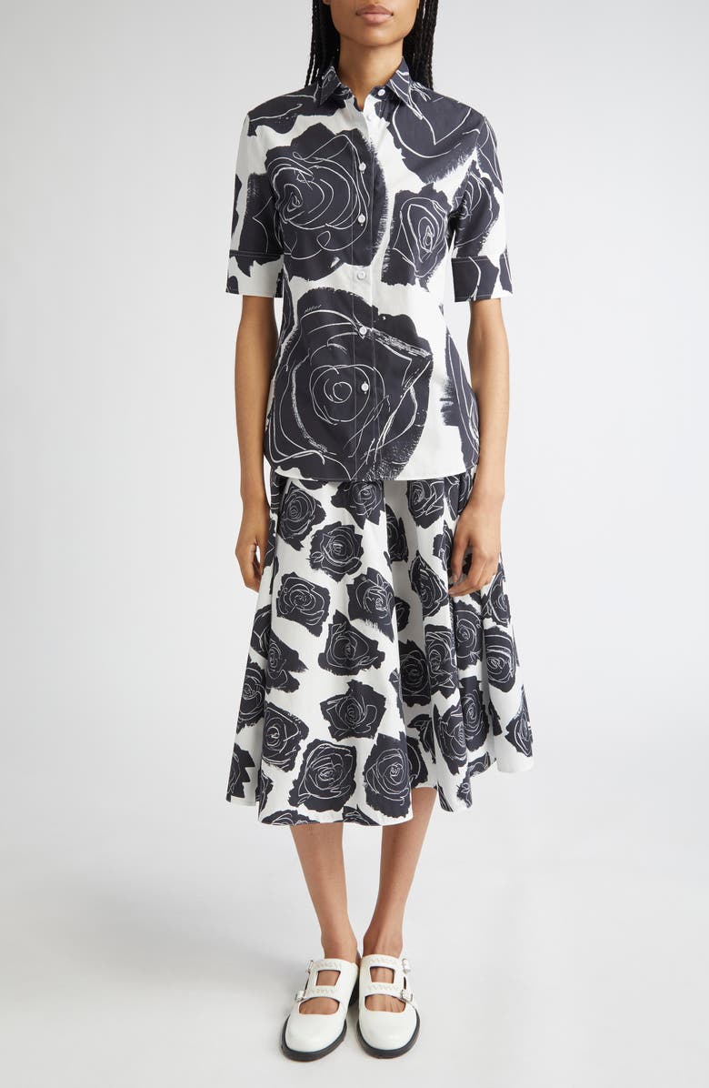 Marni Rose Print Cotton Poplin Shirt, Alternate, color, Lily/White