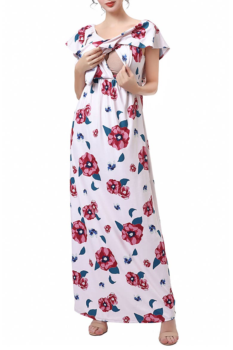 Lydia Off the Shoulder Maternity/Nursing Maxi Dress, Alternate, color, BEIGE