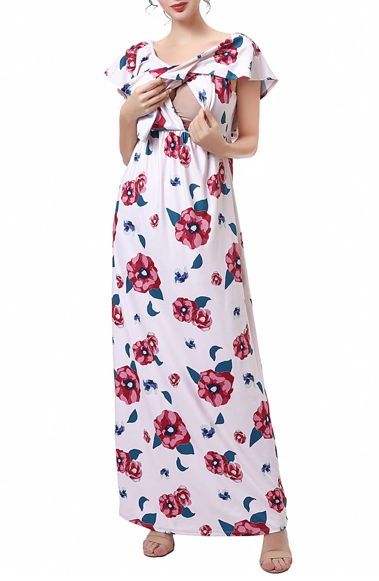 Kimi and Kai Lydia Off the Shoulder Maternity/Nursing Maxi Dress, Alternate, color, Beige