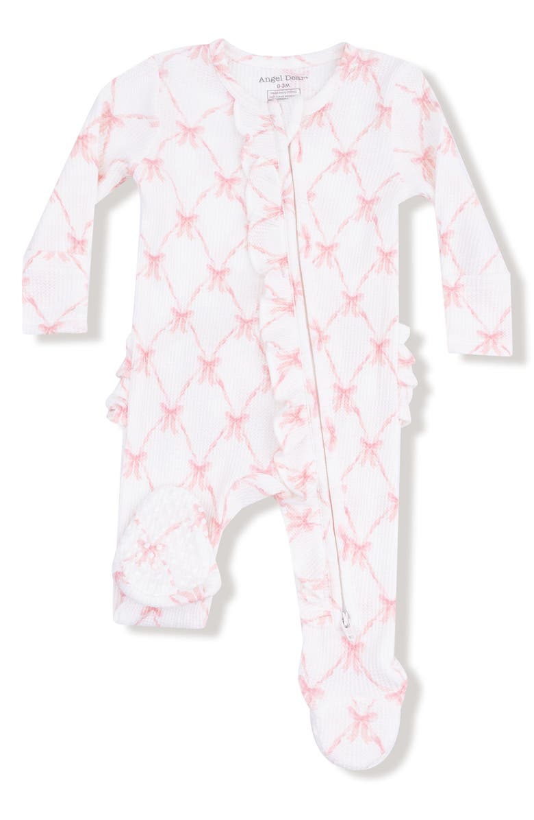 Angel Dear Ribbon Bow Print Zip Footie, Main, color, White/Light Pink