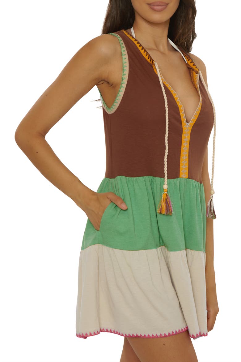 Lagos Embroidered Colorblock Cover-Up Minidress, Alternate, color, SEA GRASS