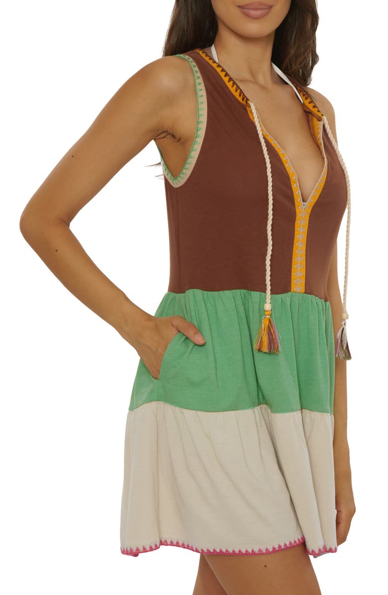 Lucky Brand Lagos Embroidered Colorblock Cover-Up Minidress, Alternate, color, Sea Grass