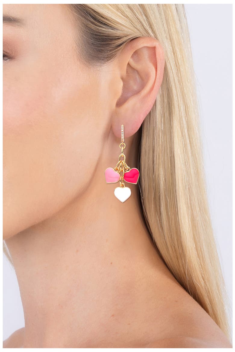 Enamel Hearts Drop Huggie Hoop Earrings, Alternate, color, GOLD