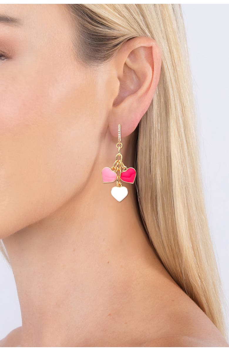 EYE CANDY LOS ANGELES Enamel Hearts Drop Huggie Hoop Earrings, Alternate, color, Gold