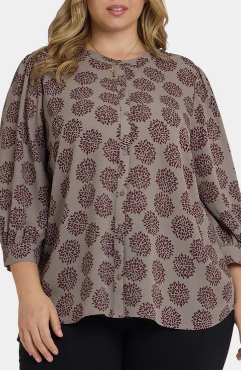 Bonnie Print Georgette Button-Up Top (Plus)