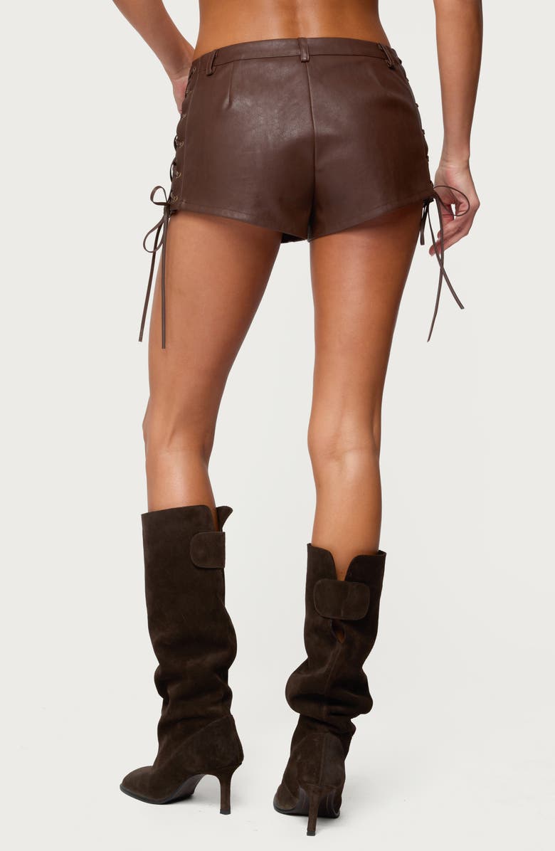 EDIKTED Kariss Lace Up Faux Leather Mini Shorts, Alternate, color, 