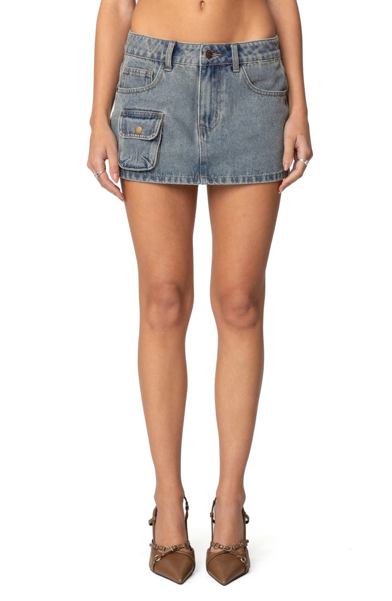 EDIKTED Quinlan Denim Cargo Miniskirt, Main, color, Blue